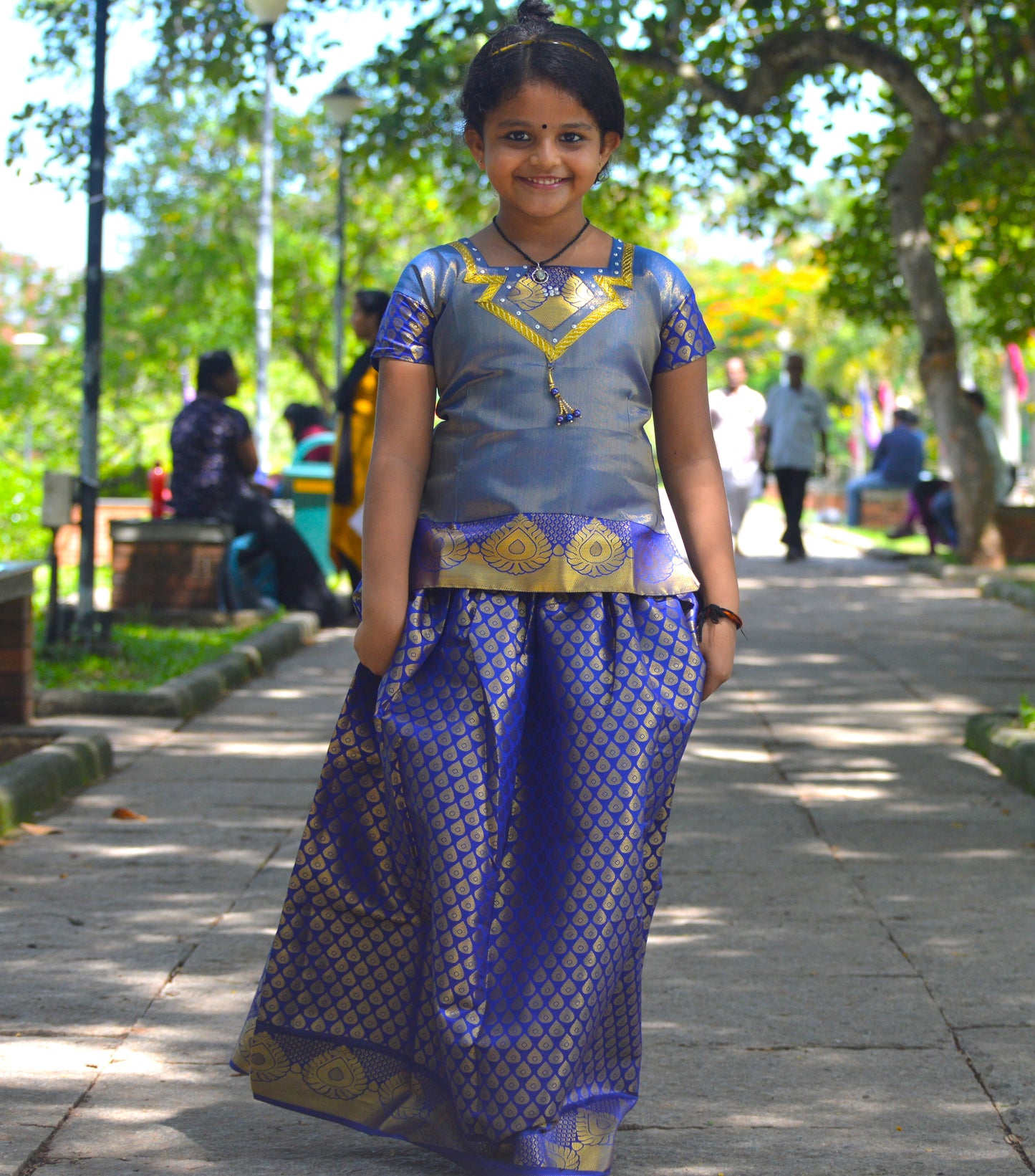 Southloom Blue Pattupavada and Blouse (Traditional Ethnic Skirt and Blouse for Girls)