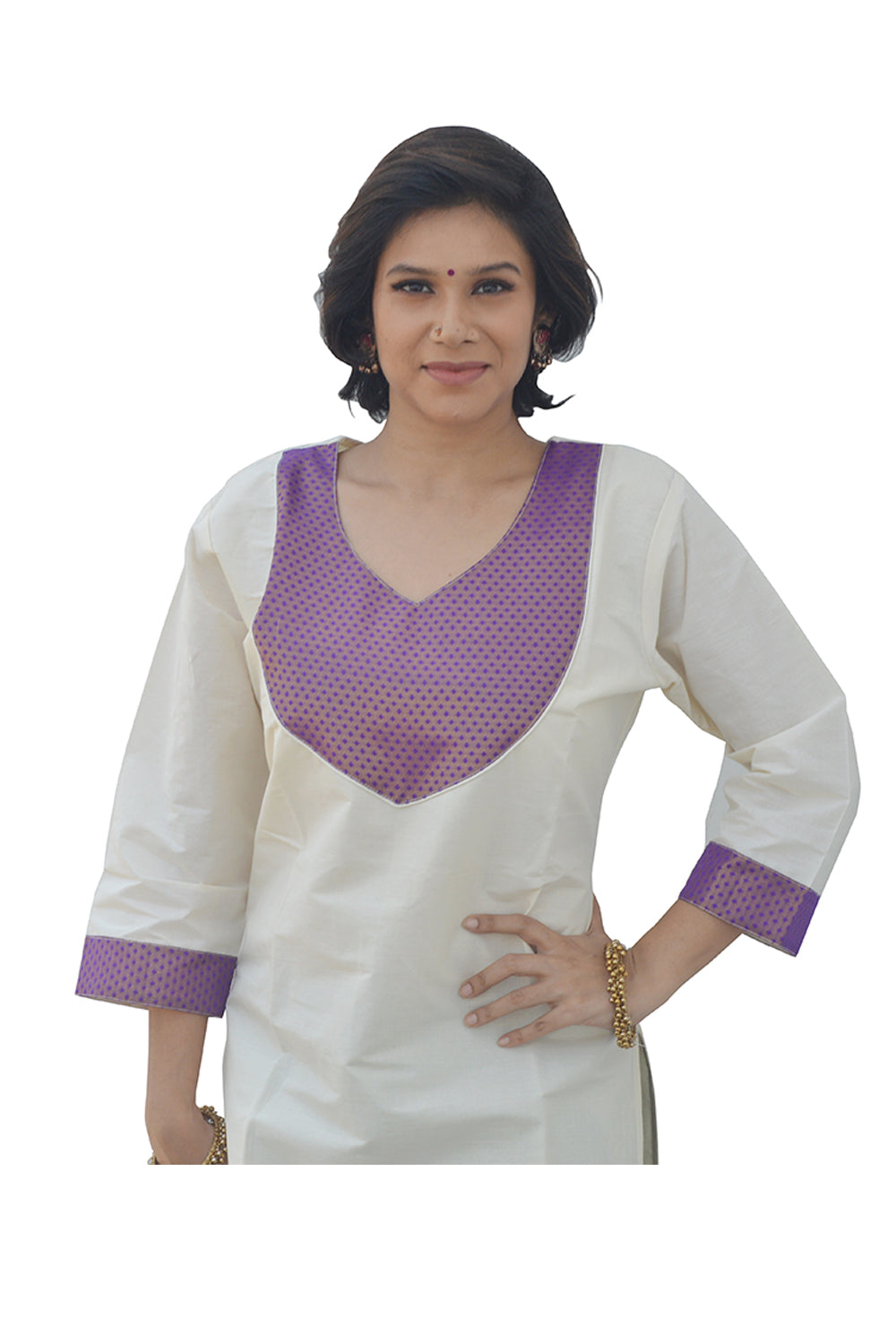 Southloom Kerala Women's Salwar / Churidar Top with Lavender Colour Design