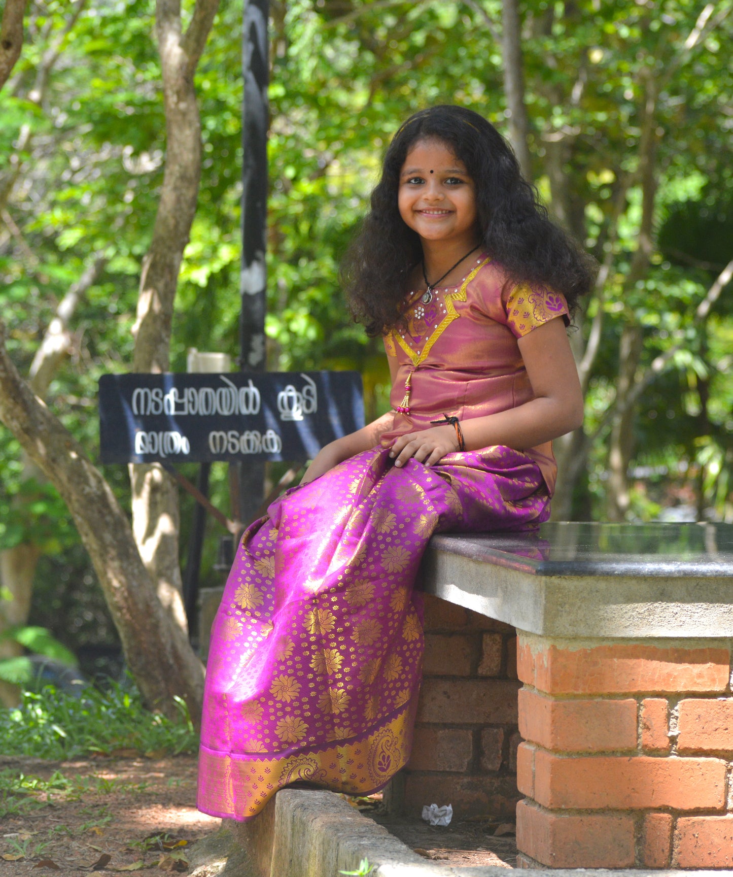 Southloom Magenta Pattupavada and Blouse (Traditional Ethnic Skirt and Blouse for Girls)