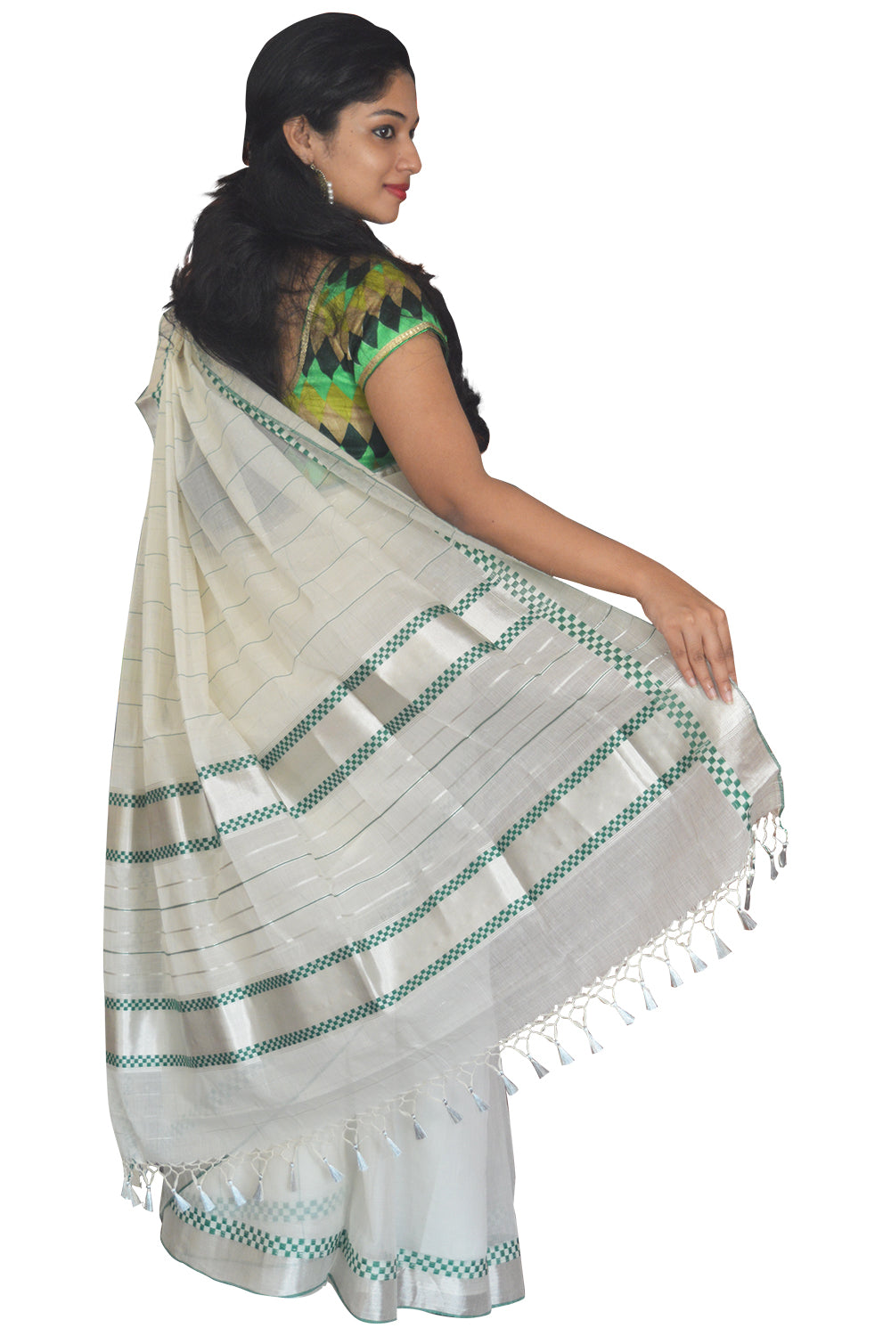 Southloom™ Balaramapuram Unakkupaavu Handloom Silver Kasavu Saree with Heavy Work