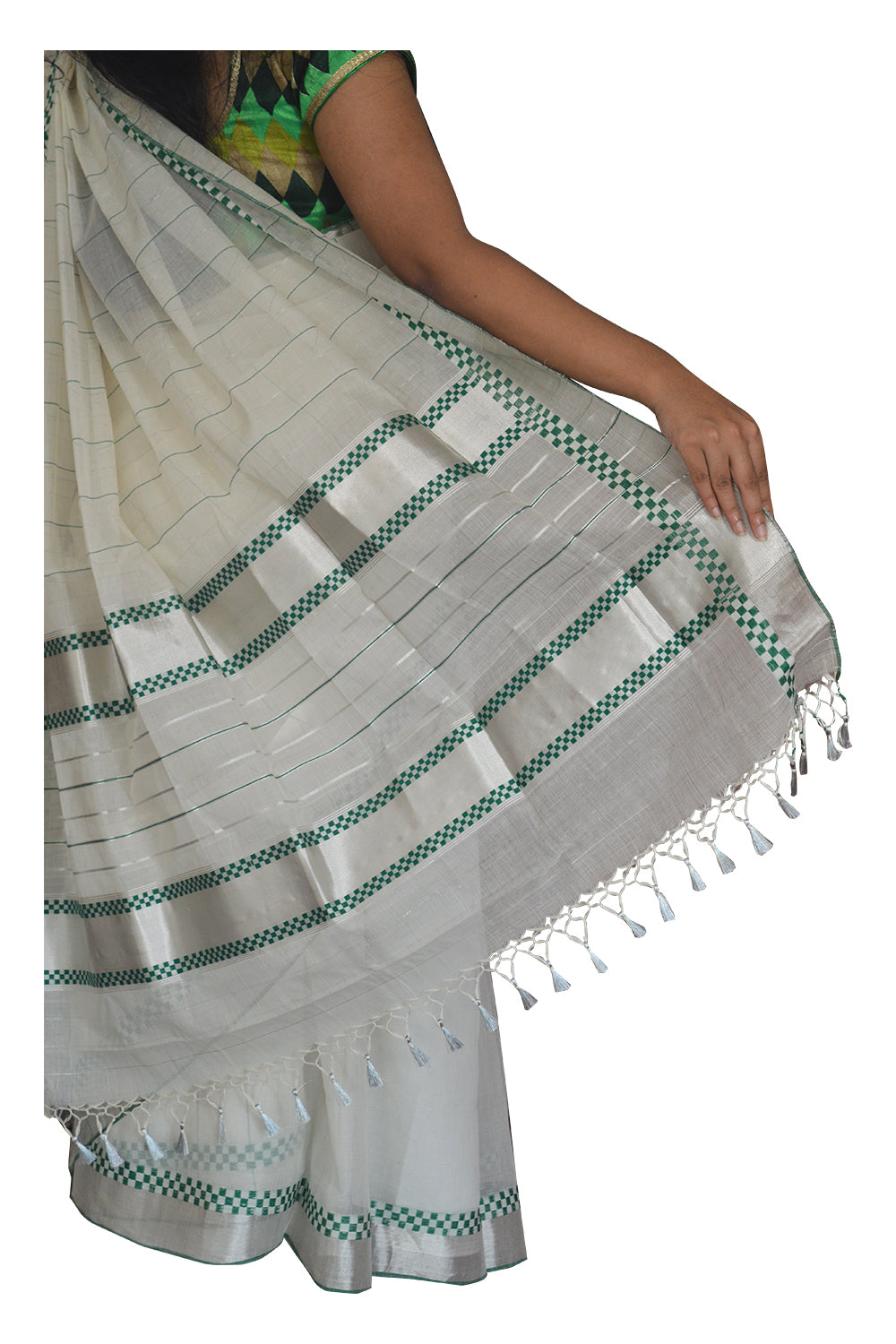 Southloom™ Balaramapuram Unakkupaavu Handloom Silver Kasavu Saree with Heavy Work