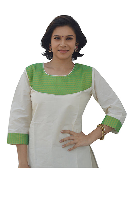 Southloom Kerala Women's Salwar / Churidar Top with Light Green Design