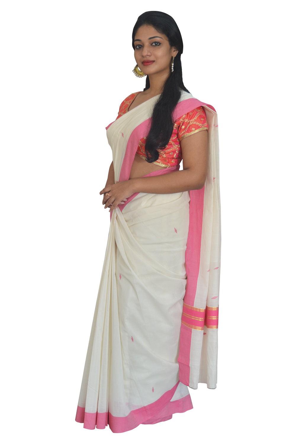 Southloom™ Balaramapuram Unakkupaavu Handloom Saree with Kasavu and Pink Border (Weaver Artist: Udayan)