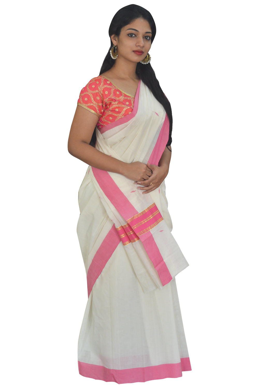 Southloom™ Balaramapuram Unakkupaavu Handloom Saree with Kasavu and Pink Border (Weaver Artist: Udayan)