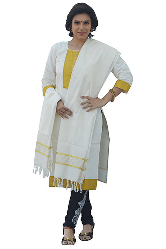 Southloom Premium Kerala Handloom Cotton Kasavu Shawl / Dupatta
