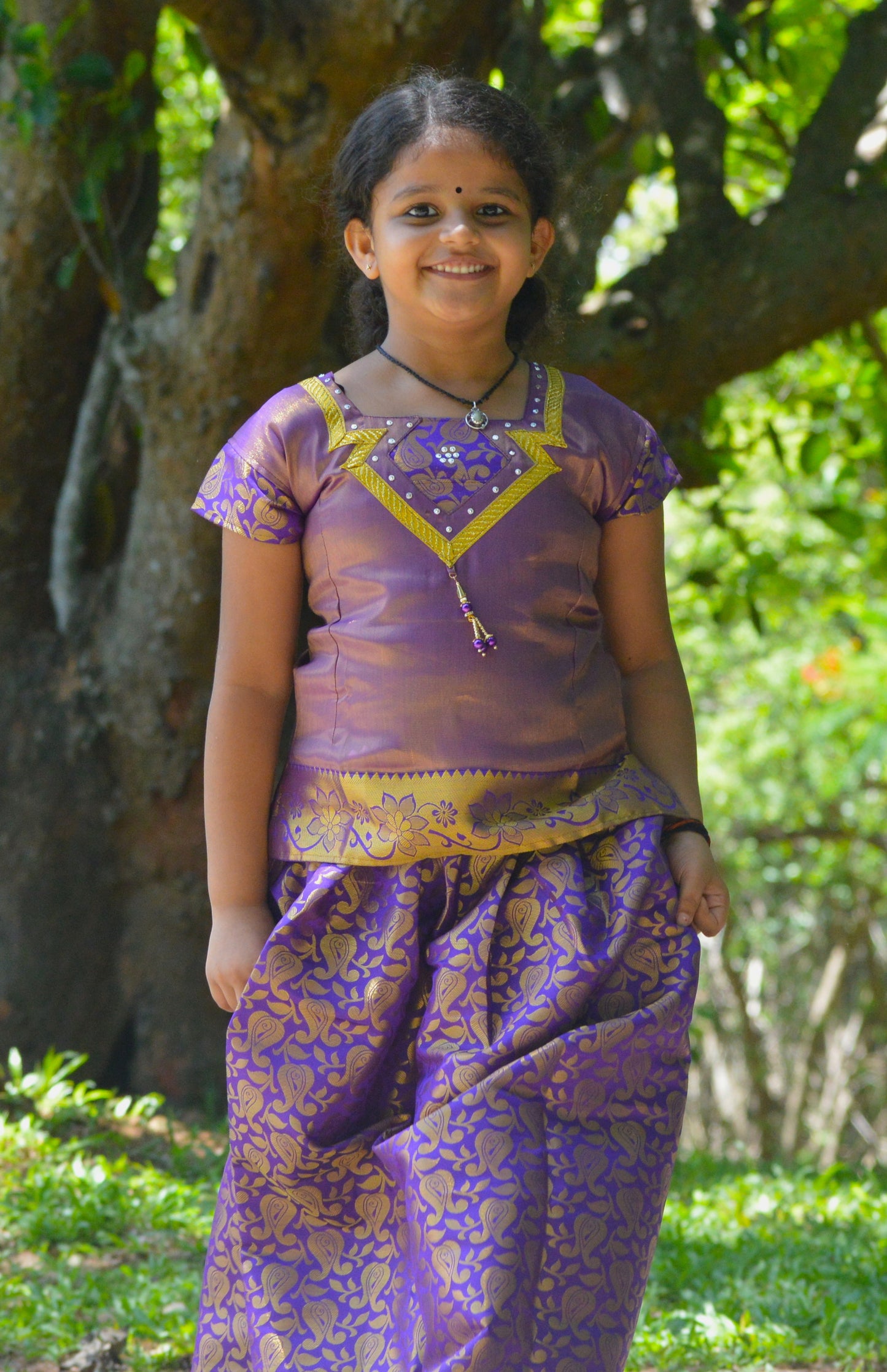 Southloom Violet Pattupavada and Blouse (Traditional Ethnic Skirt and Blouse for Girls)