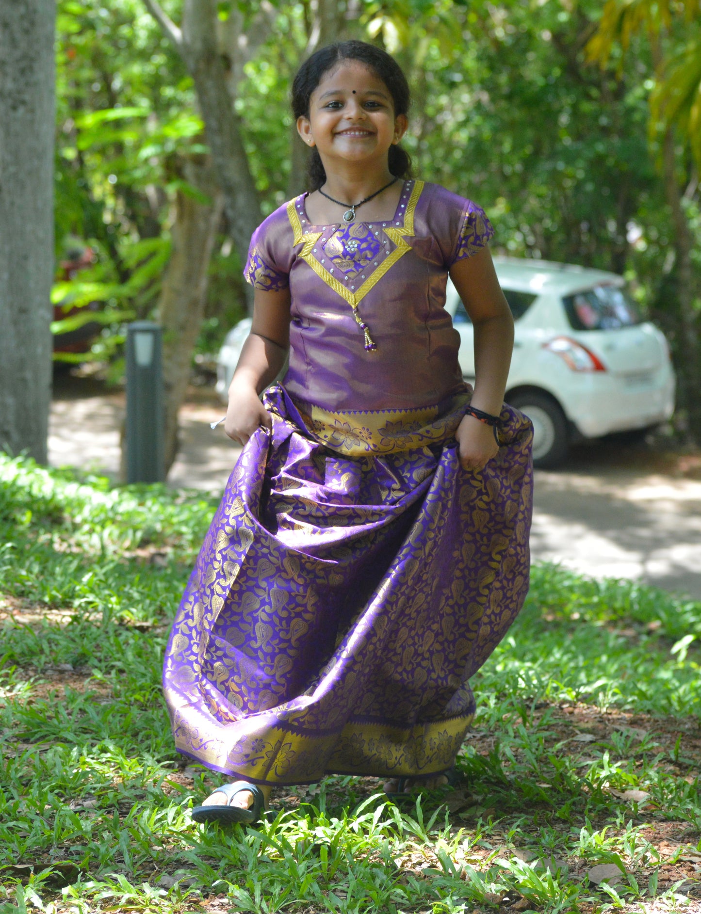 Southloom Violet Pattupavada and Blouse (Traditional Ethnic Skirt and Blouse for Girls)