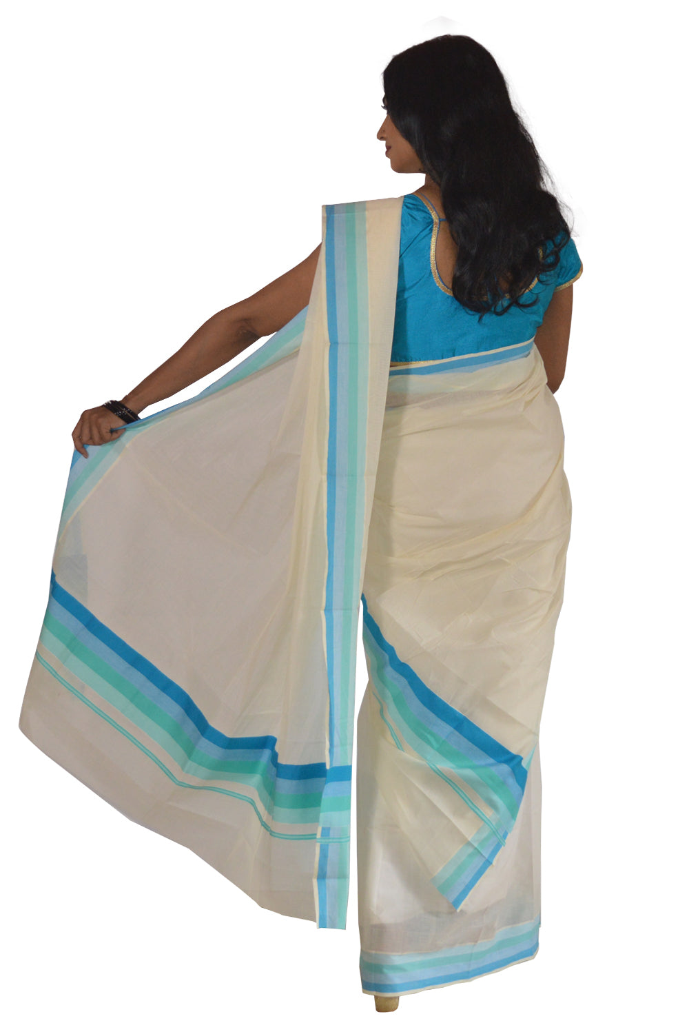 Mundum Neriyathum Double (Set Mundu) with Plain Multi Colour Border