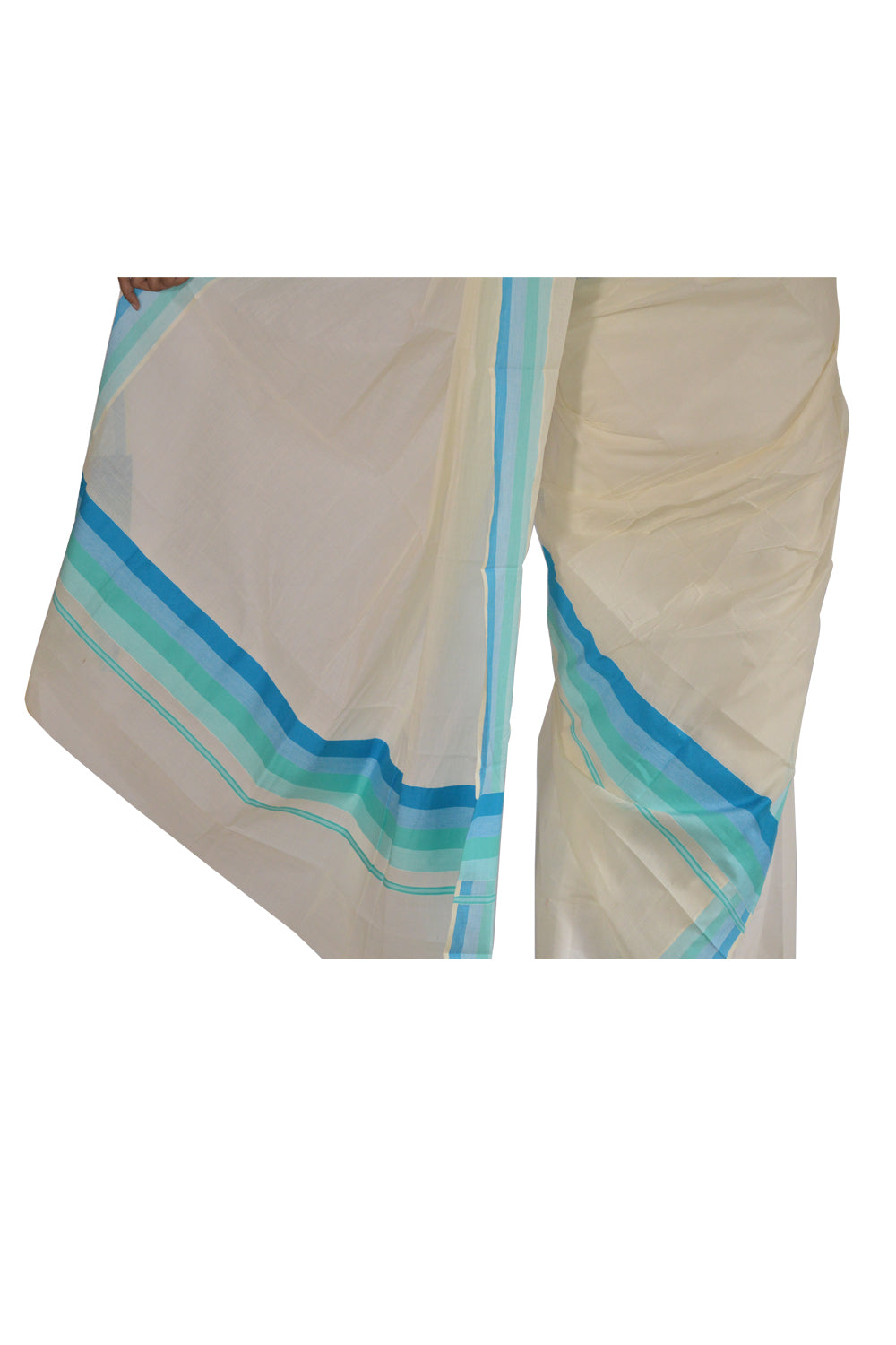 Mundum Neriyathum Double (Set Mundu) with Plain Multi Colour Border