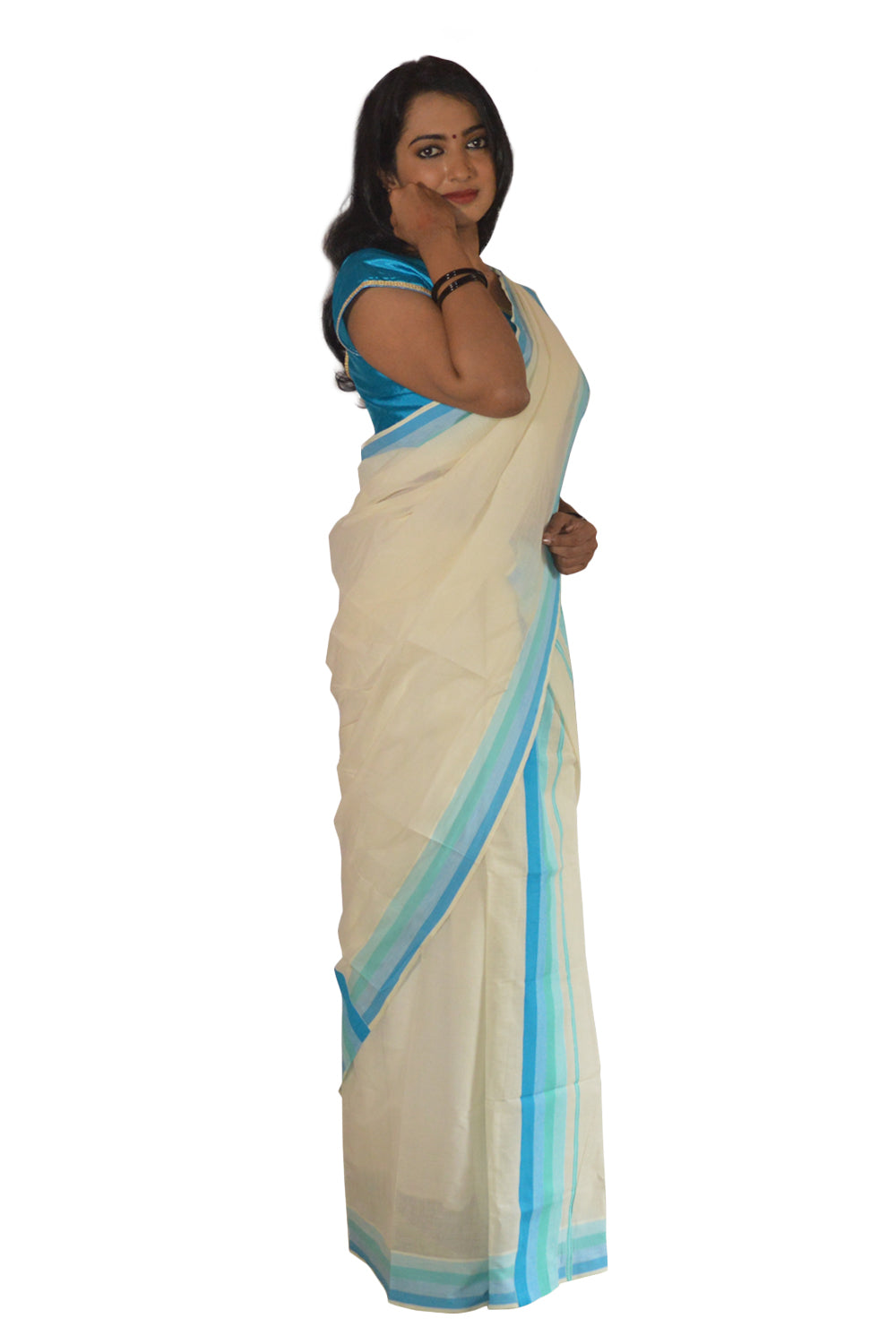 Mundum Neriyathum Double (Set Mundu) with Plain Multi Colour Border