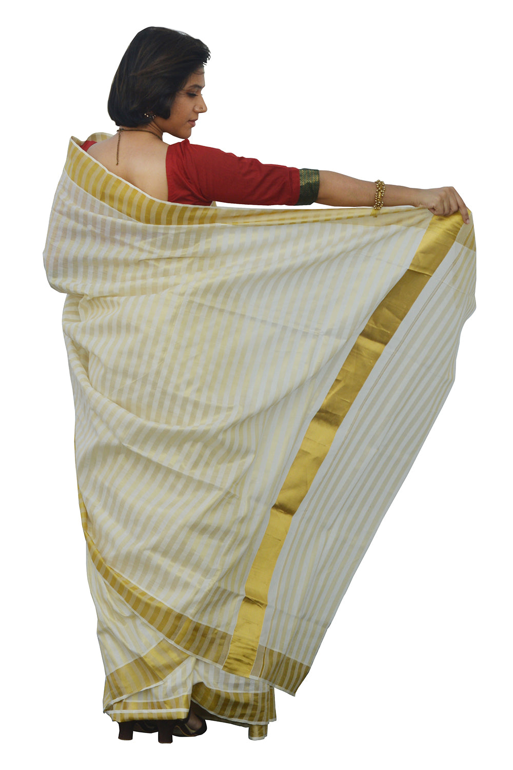 Kerala Kasavu Woven Stripes Saree