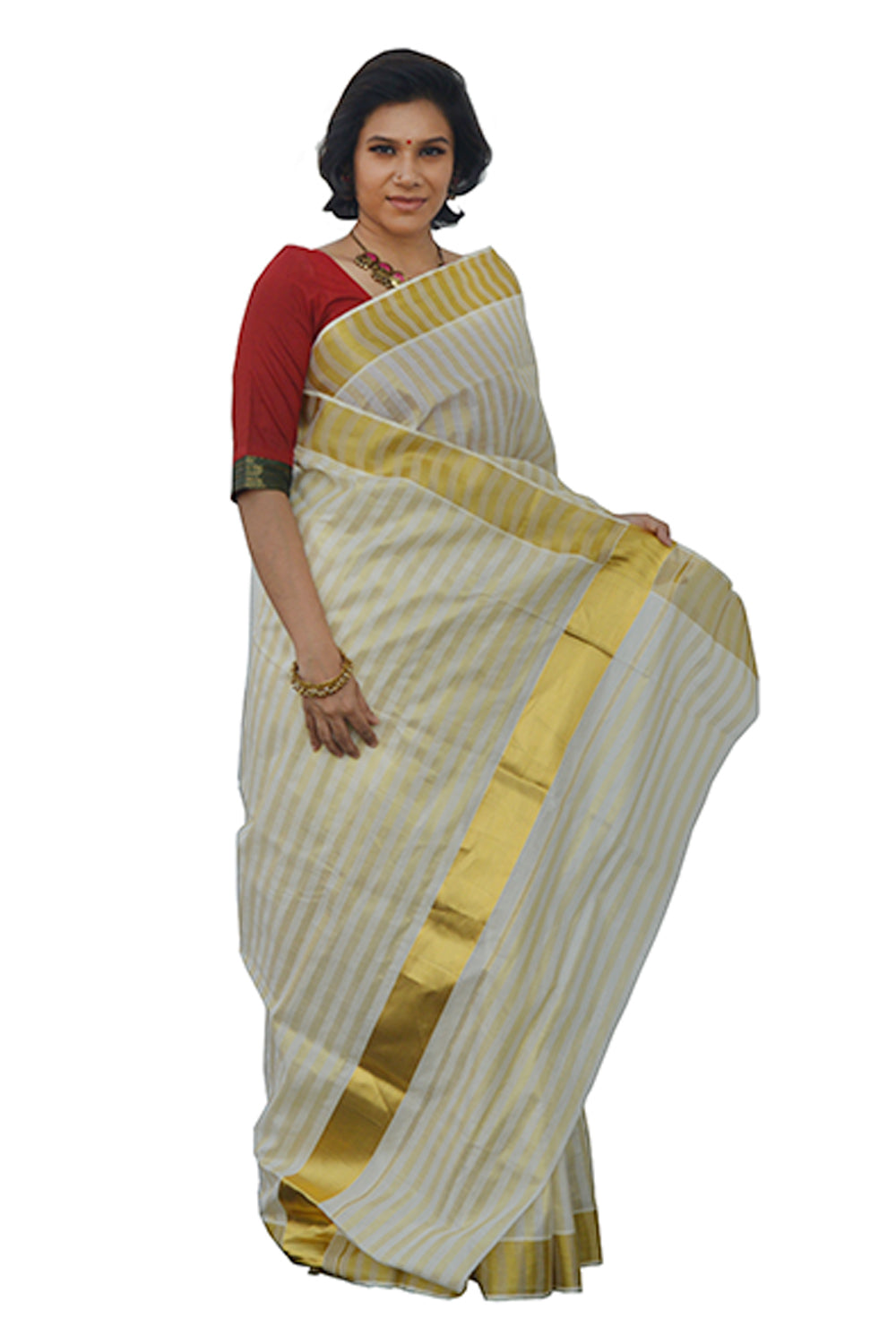 Kerala Kasavu Woven Stripes Saree
