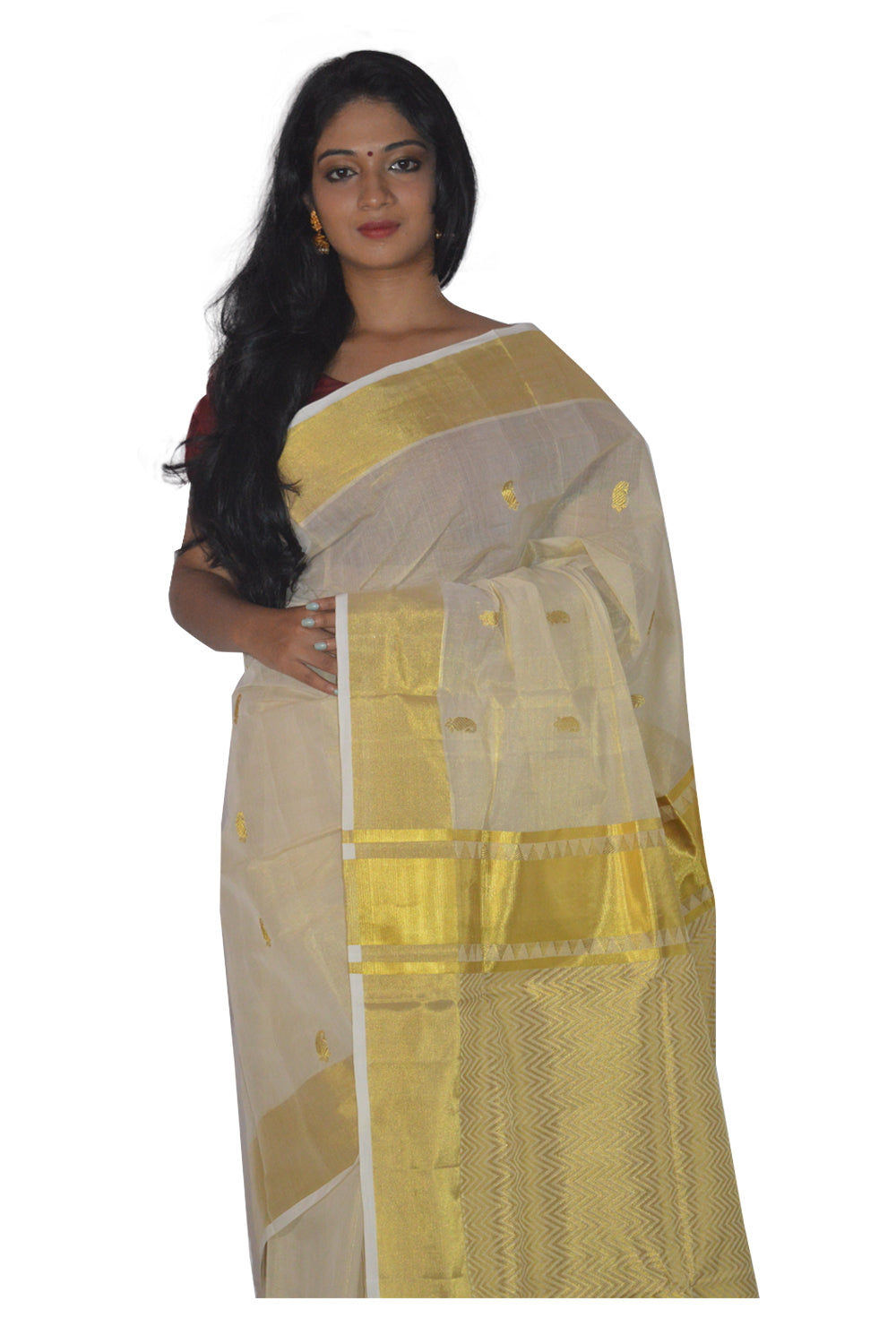 Southloom™ Handloom Tissue Kasavu Saree with Heavy Work