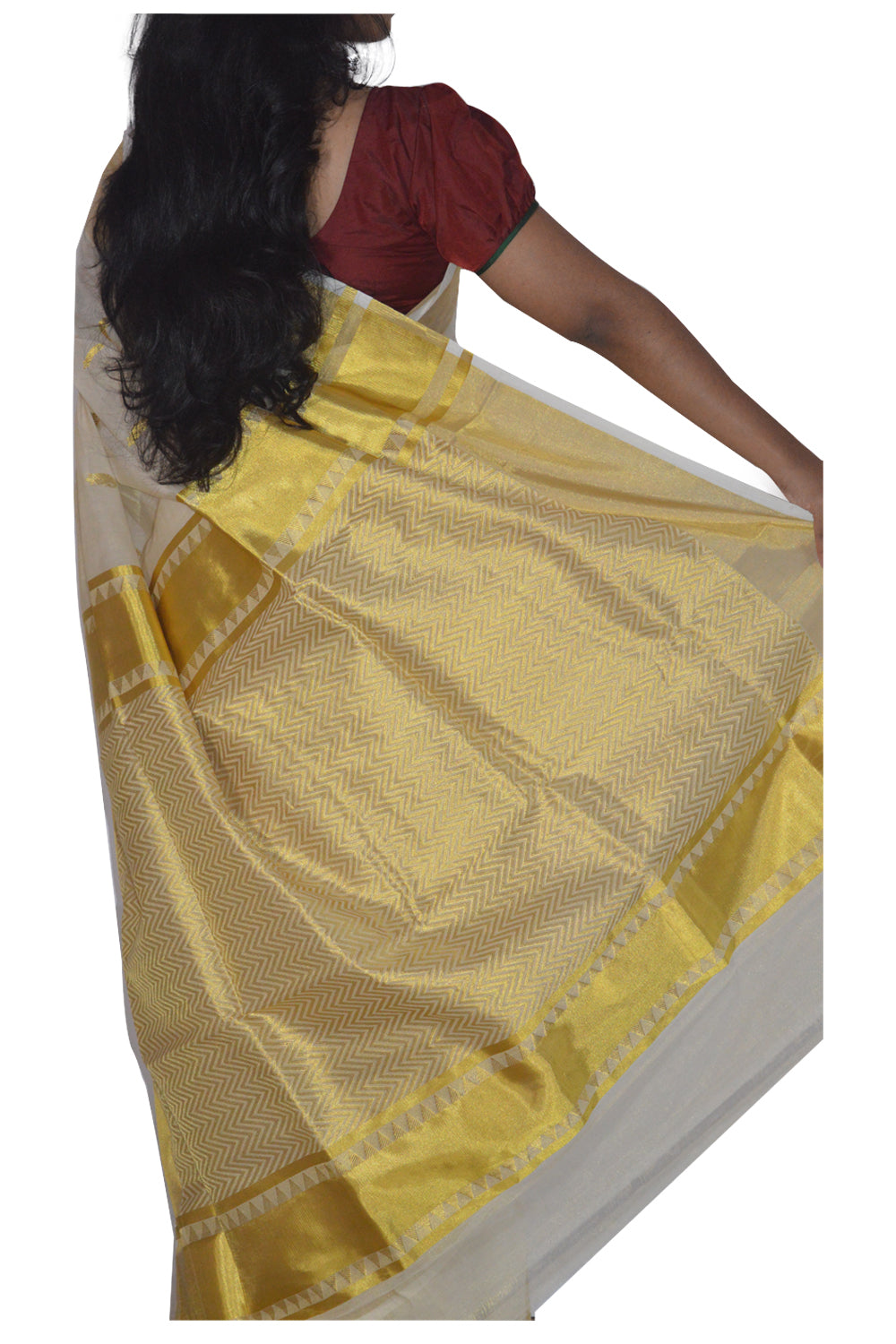 Southloom™ Handloom Tissue Kasavu Saree with Heavy Work