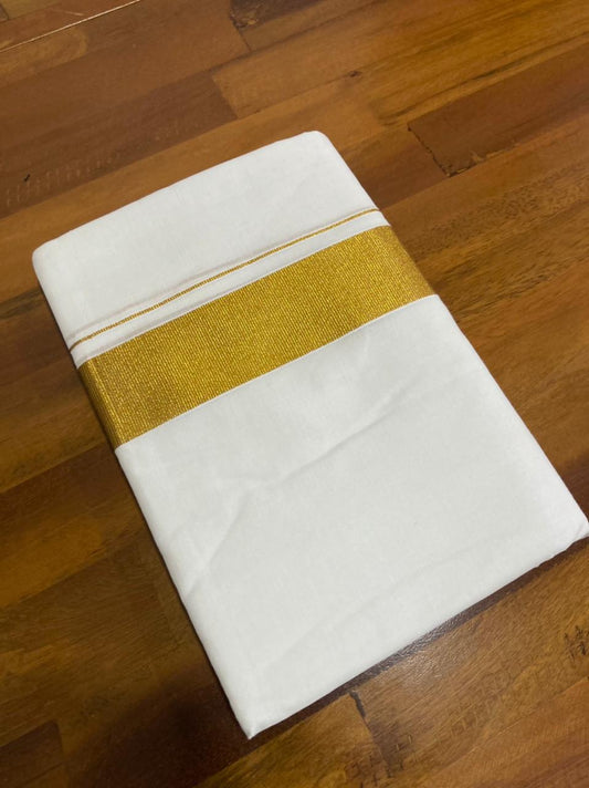 Pure White Cotton Mundu with Kasavu Kara (South Indian Dhoti) 2 Inches