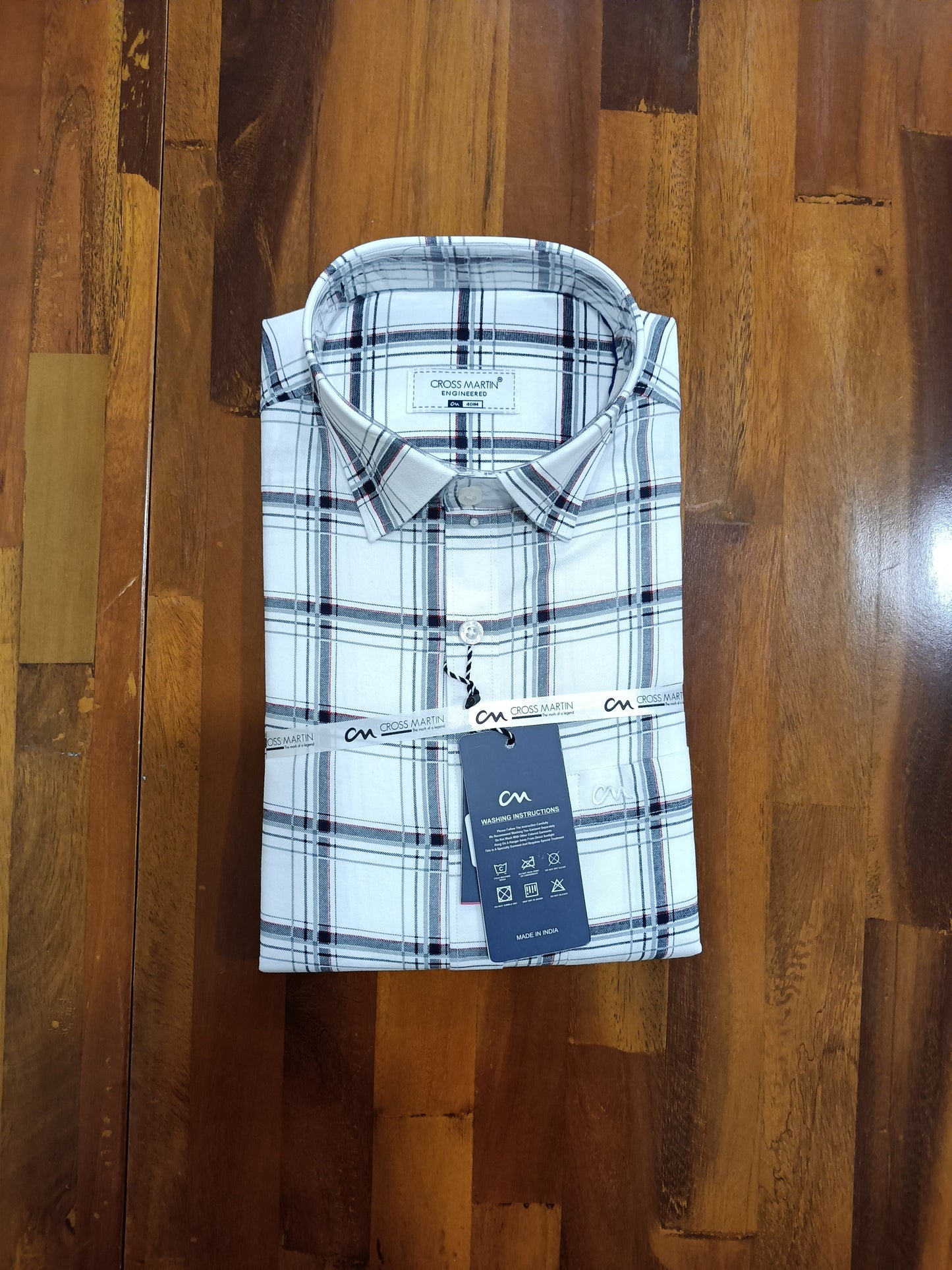 Pure Cotton White Checkered Shirt (40 FS)