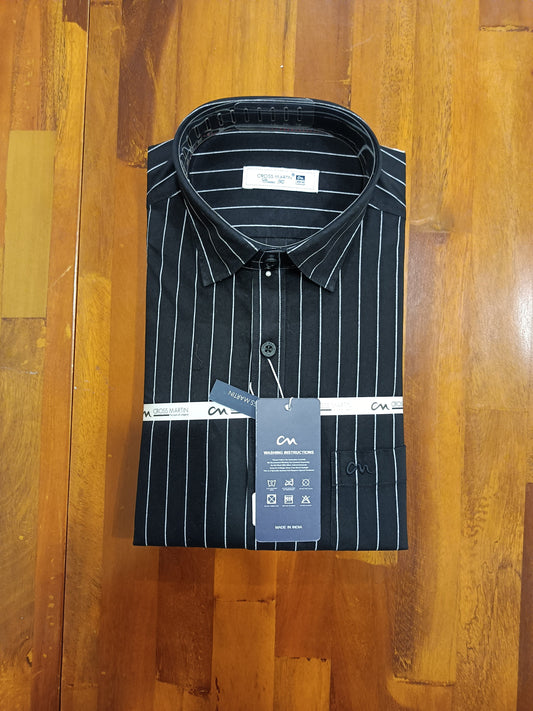 Pure Cotton Black Striped Shirt (40 FS)