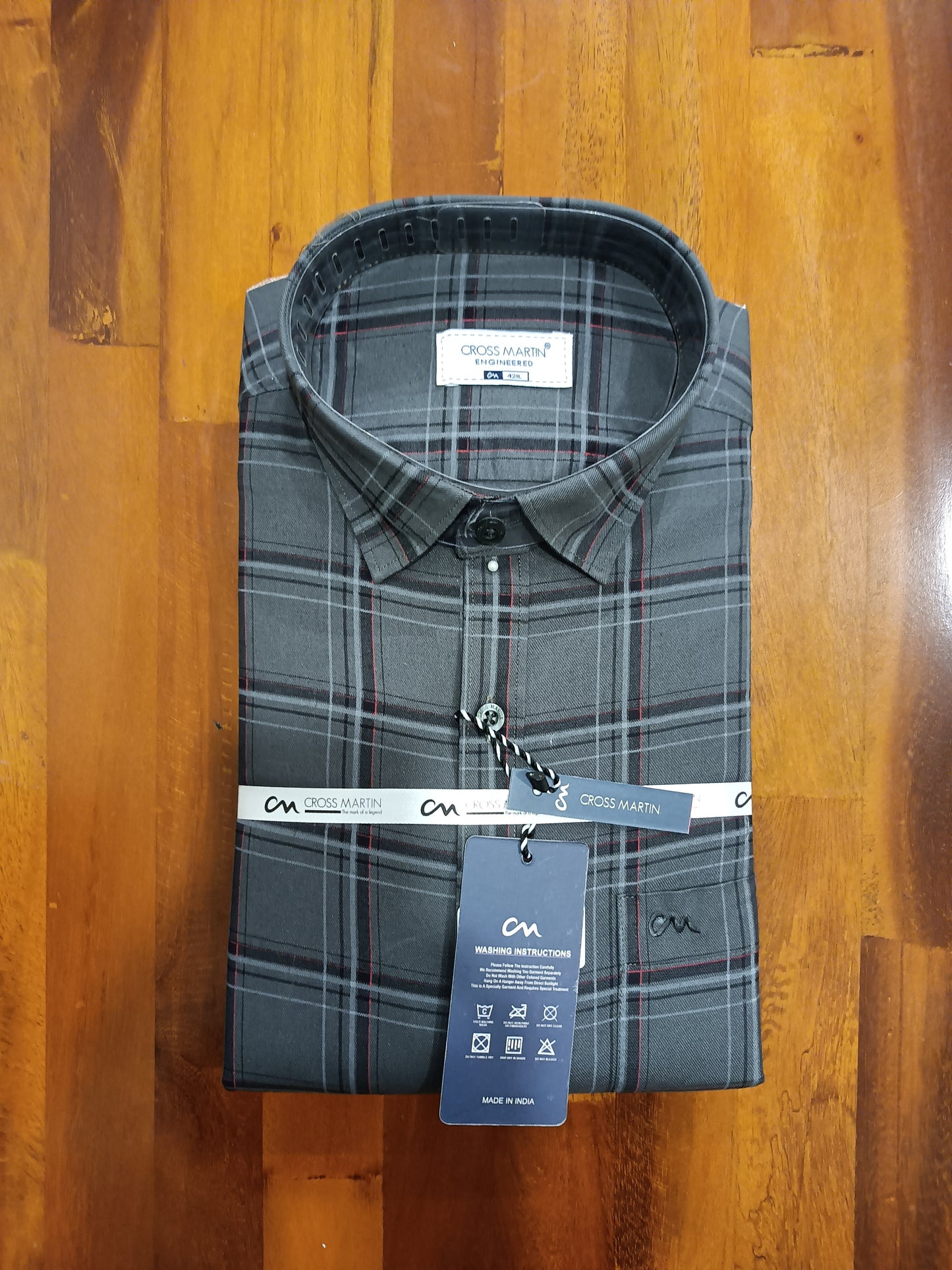 Pure Cotton Grey Checkered Shirt (42 FS)