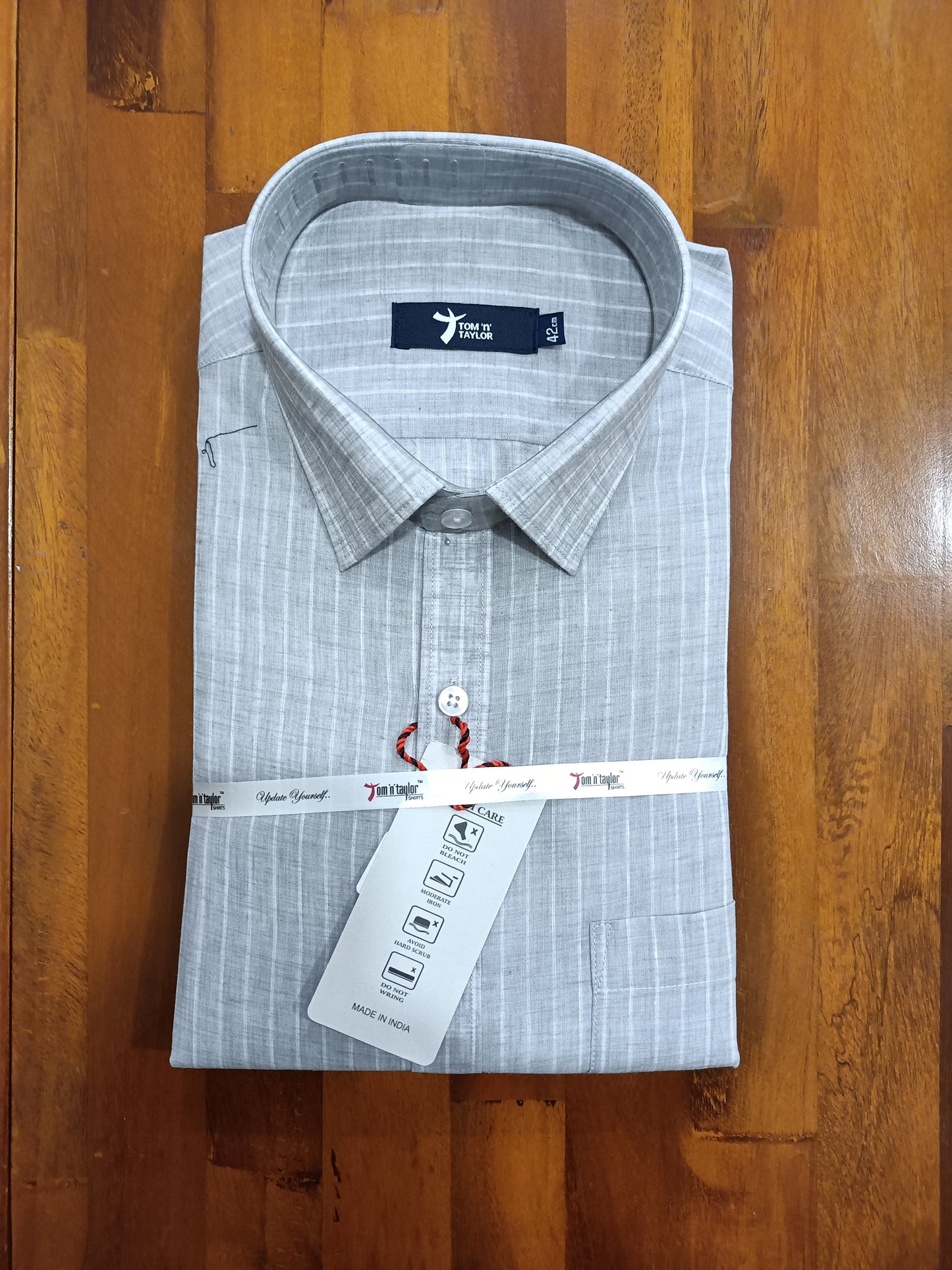 Pure Cotton Grey Stripes Shirt (42 FS)