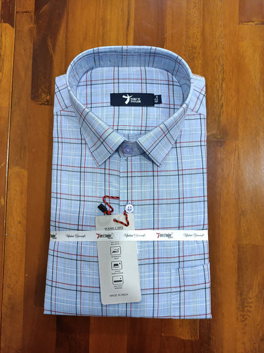 Pure Cotton Light Blue Checkered Shirt (42 FS)