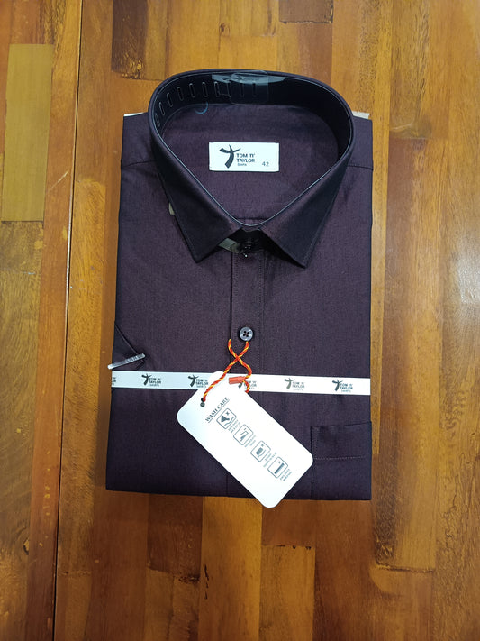 Pure Cotton Dark Maroon Solid Shirt (42 HS)