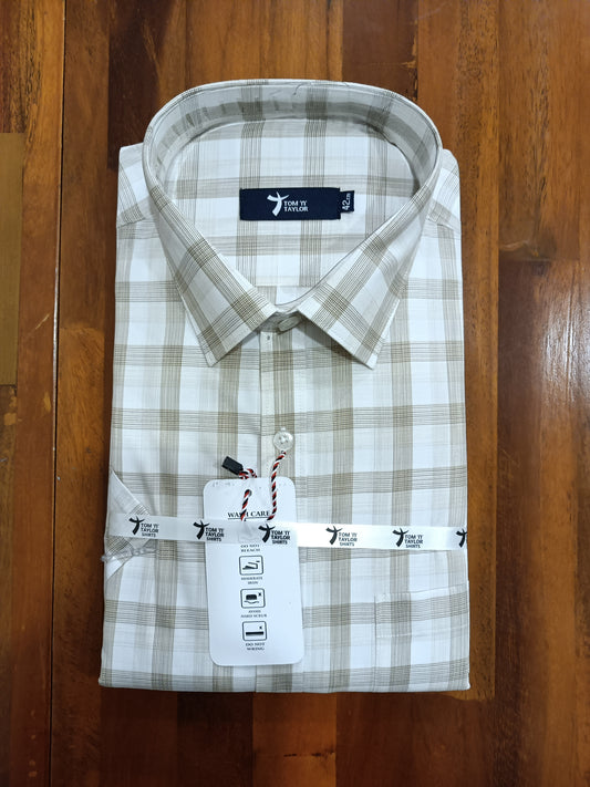 Pure Cotton White And Brown Checkered Shirt (42 HS)