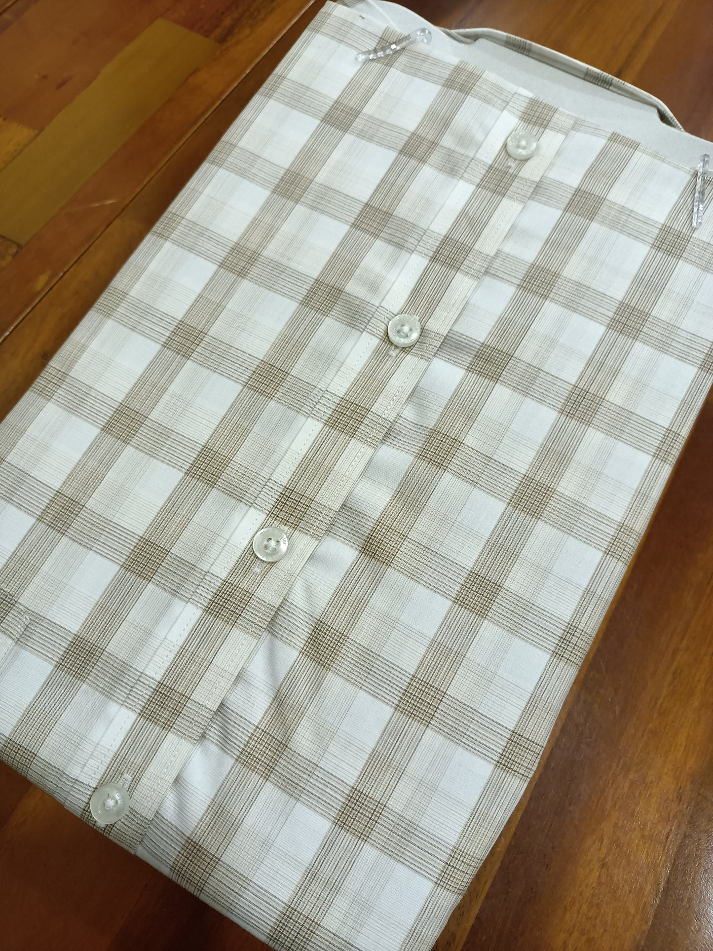 Pure Cotton White And Brown Checkered Shirt (42 HS)