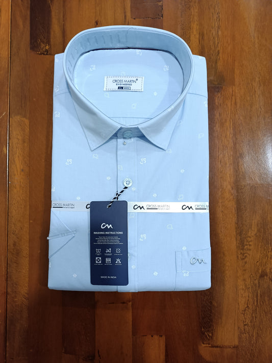 Pure Cotton Light Blue Printed Shirt (44 HS)
