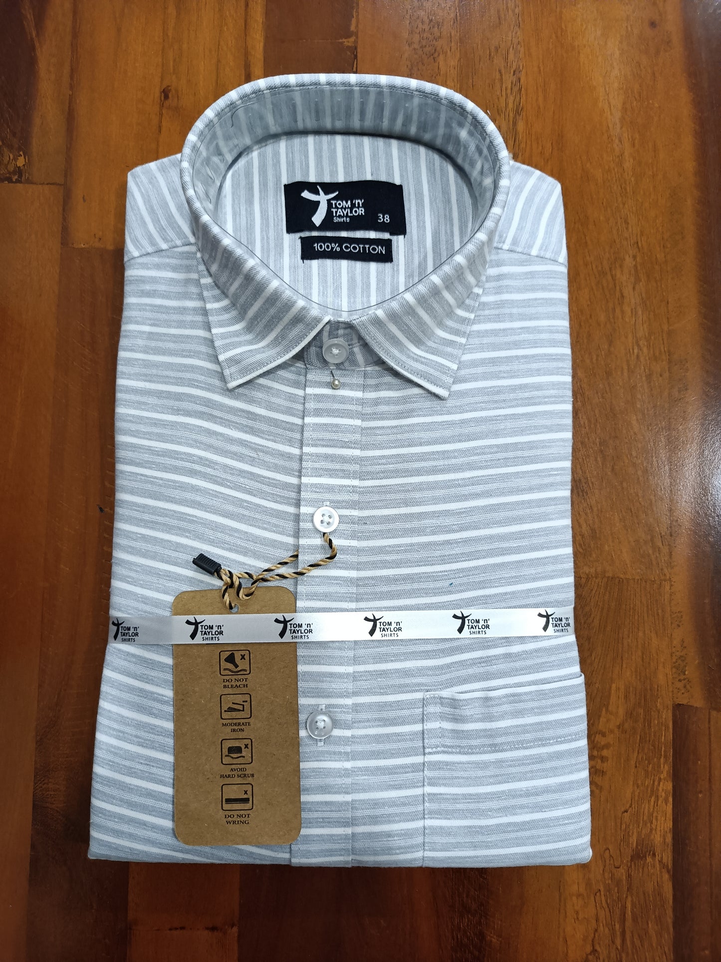 Pure Cotton Light Grey Stripes Shirt (38 FS)