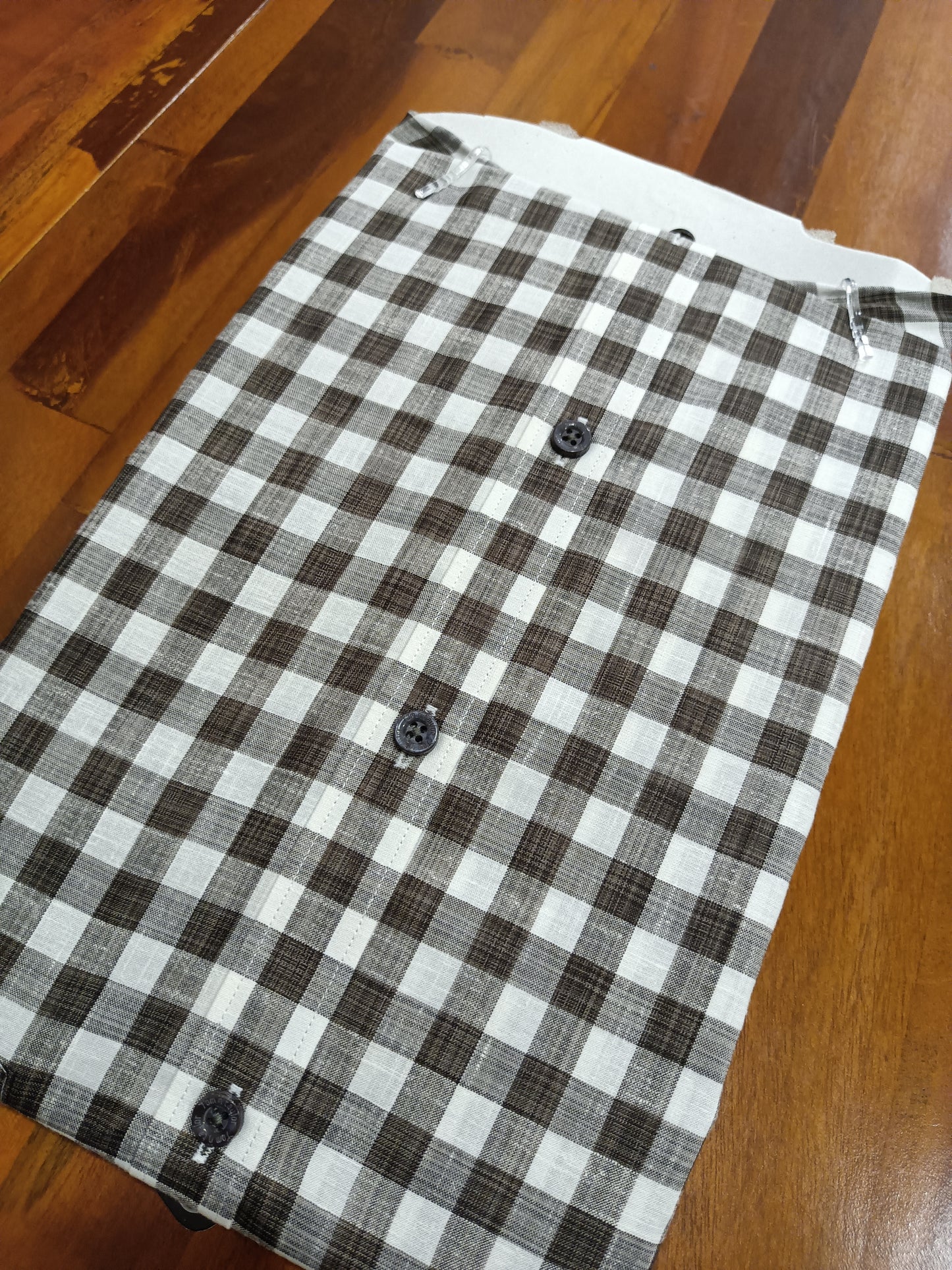 Pure Cotton Brown and White Checkered Shirt (38 FS)