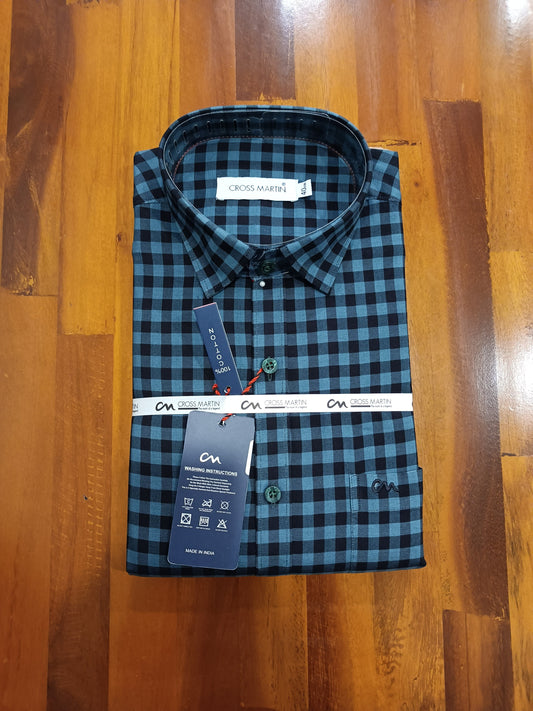 Pure Cotton Green And Black Checkered Shirt (40 FS)