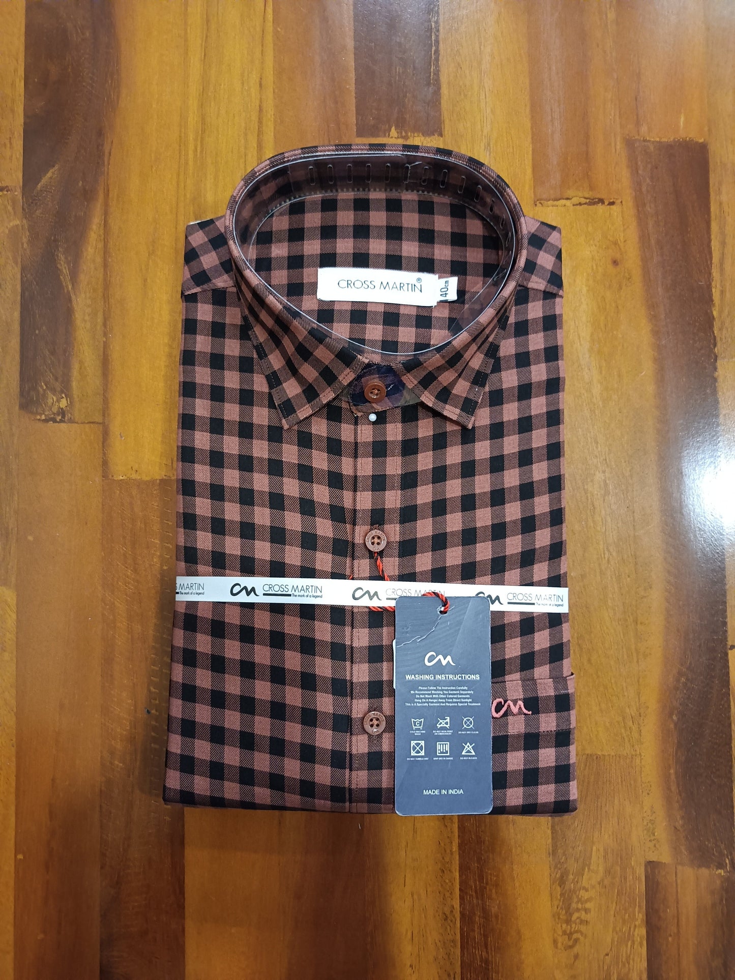 Pure Cotton Brown And Black Checkered Shirt (40 FS)