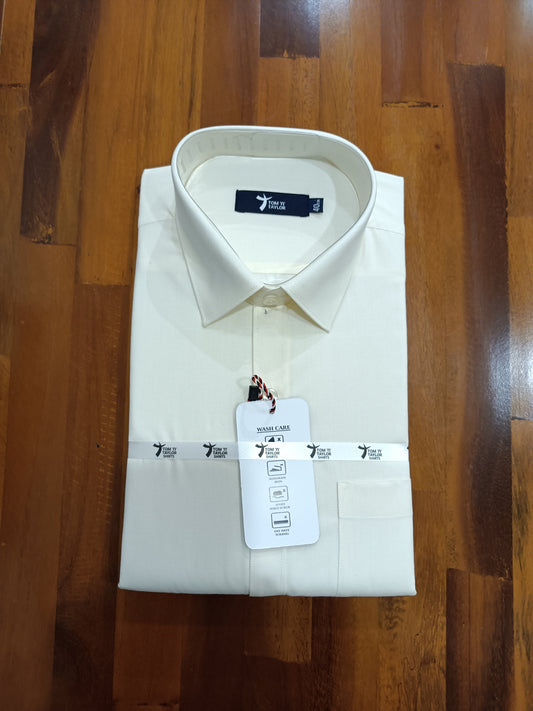 Pure Cotton Cream Solid Shirt (40 FS)