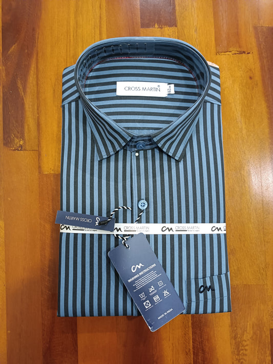 Pure Cotton Blue And Black Stripes Shirt (42 FS)