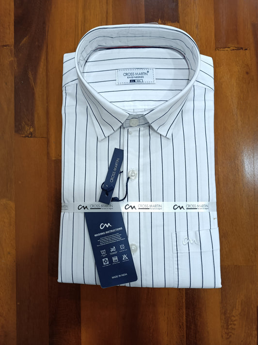 Pure Cotton White Striped Shirt (42 FS)