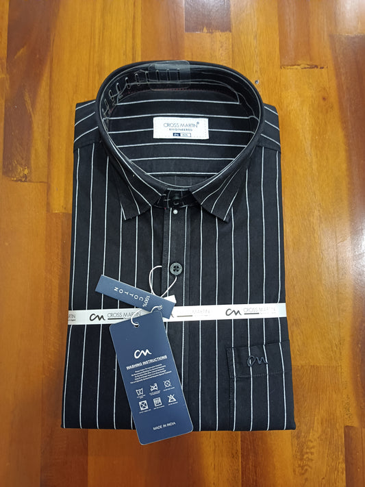 Pure Cotton Black Striped Shirt (42 FS)