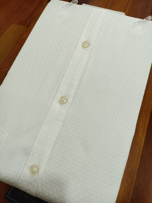 Pure Cotton White Small Checkered Shirt (42 FS)