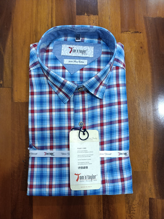 Pure Cotton Blue Checkered Shirt (42 HS)