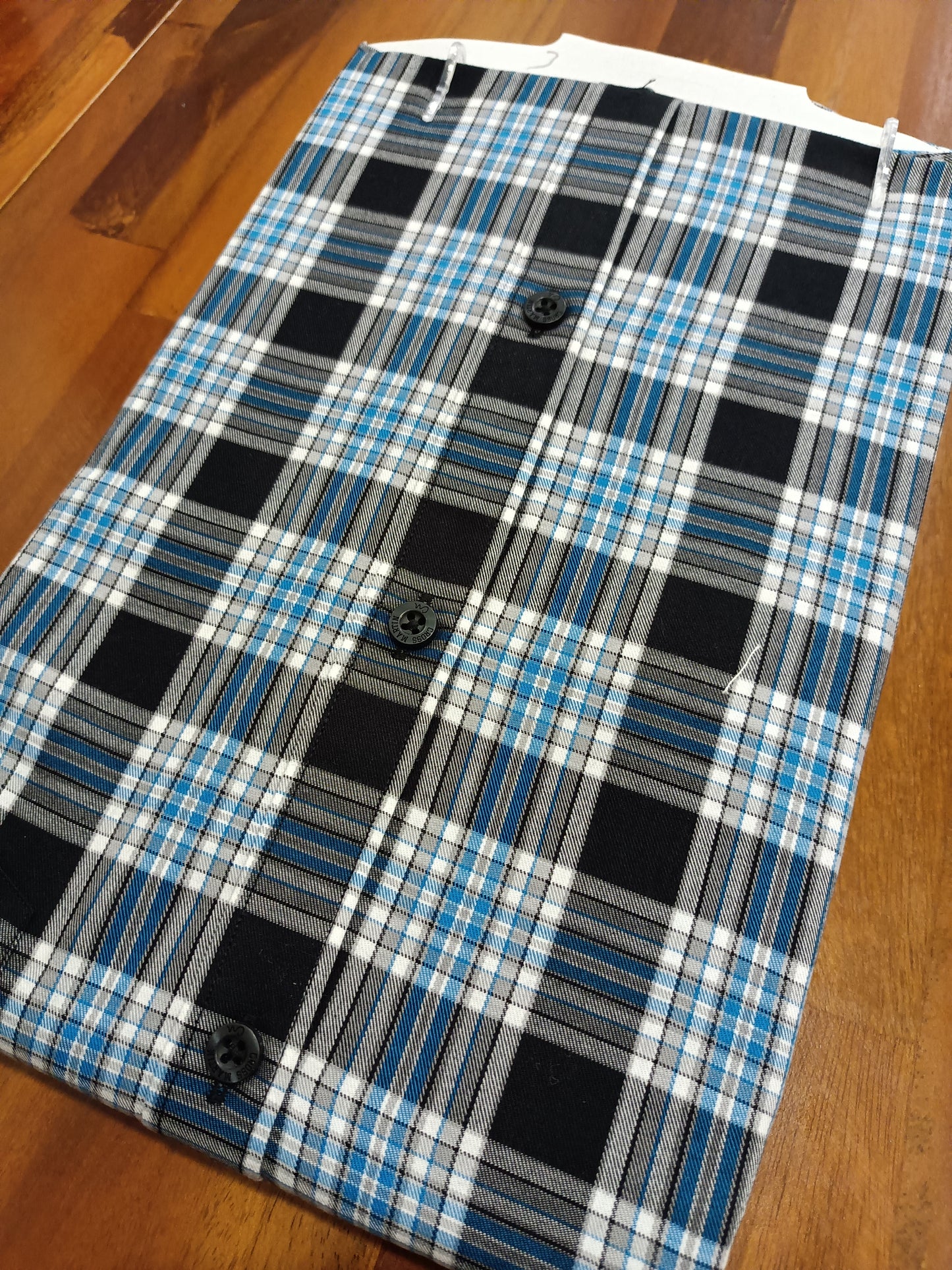 Pure Cotton Black And Blue Checkered Shirt (42 HS)