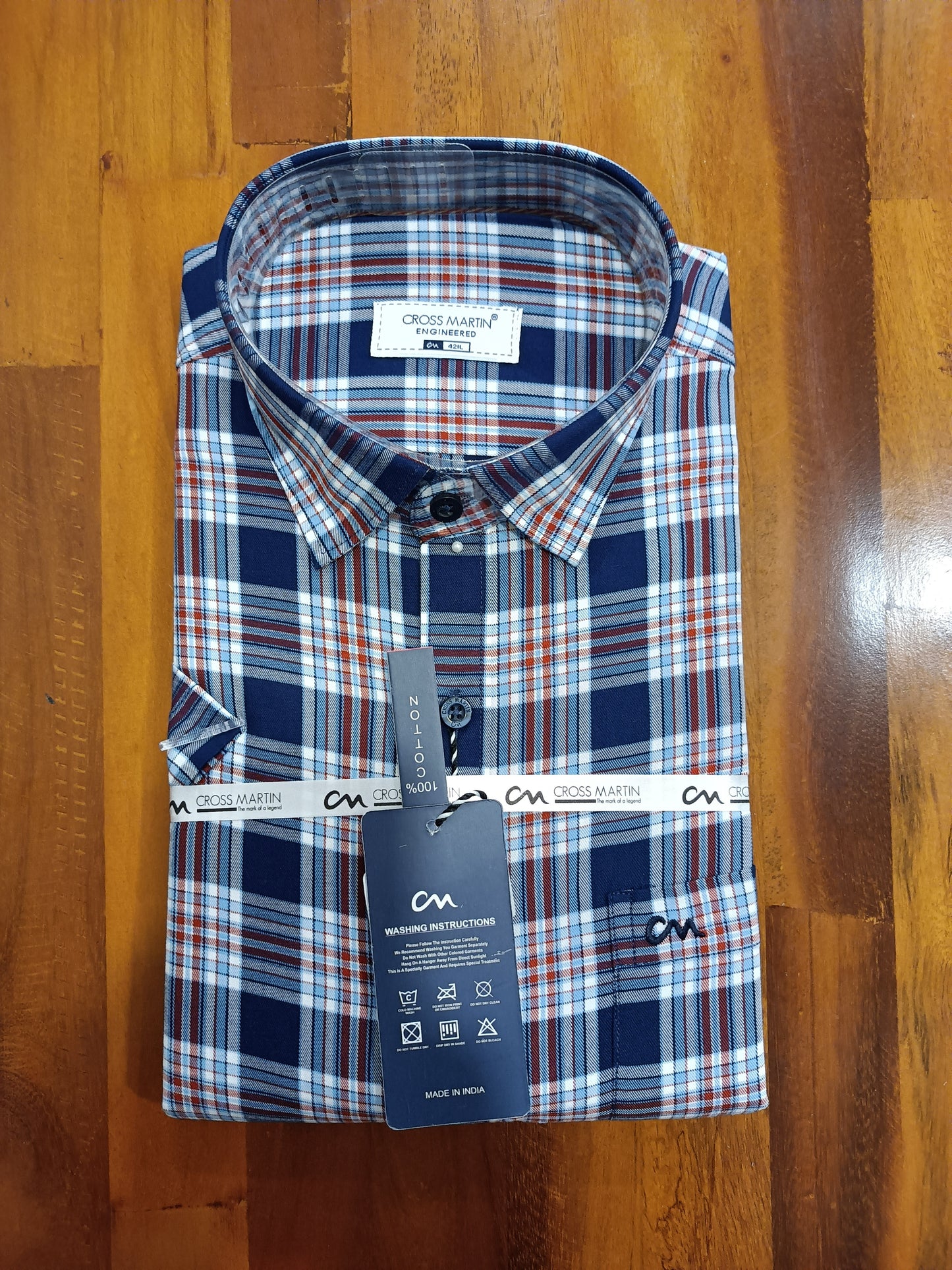 Pure Cotton Blue Checkered Shirt (42 HS)