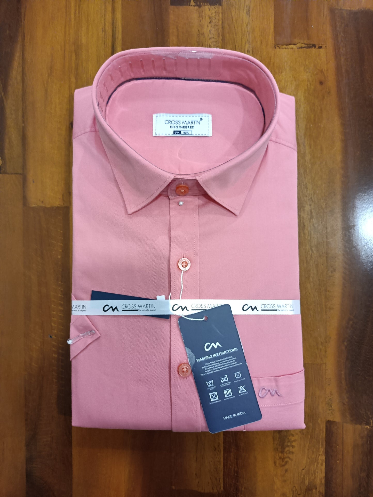 Pure Cotton Peach Solid Shirt (42 HS)