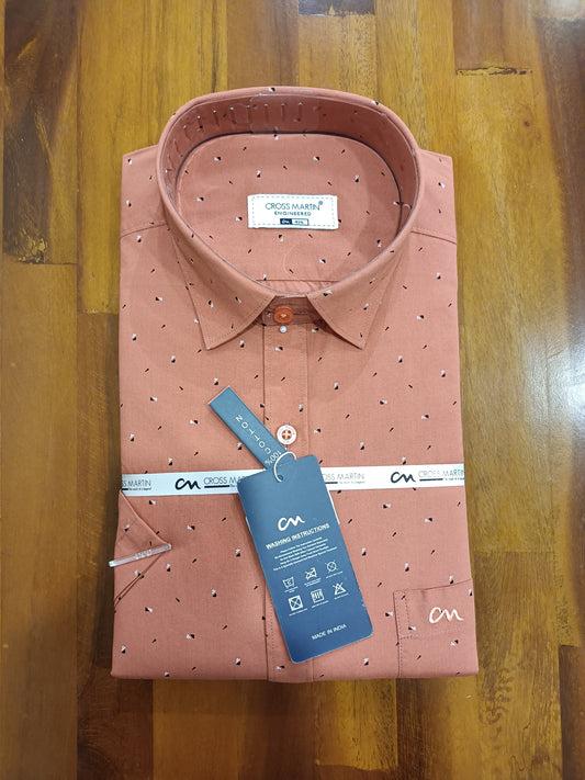 Pure Cotton Light Orange Printed Shirt (42 HS)