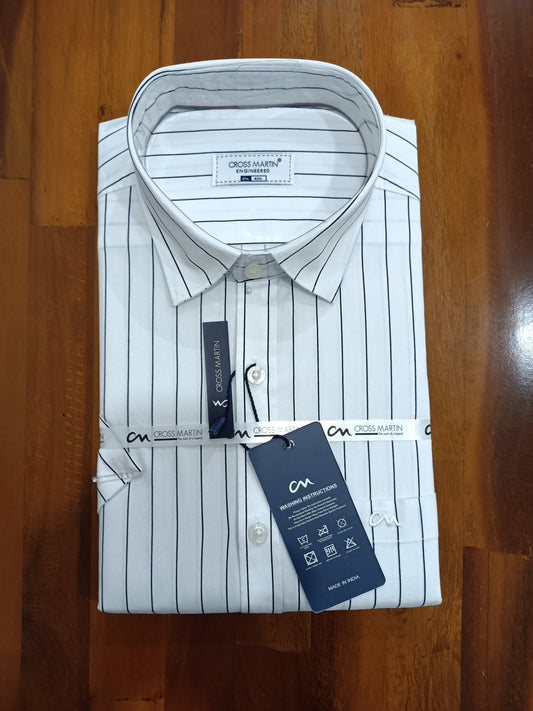 Pure Cotton White Striped Shirt (42 HS)
