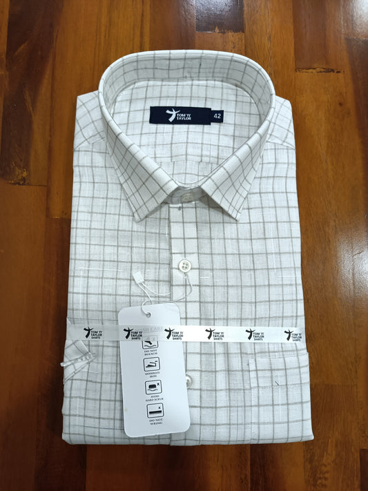 Pure Cotton White Checkered Shirt (42 HS)