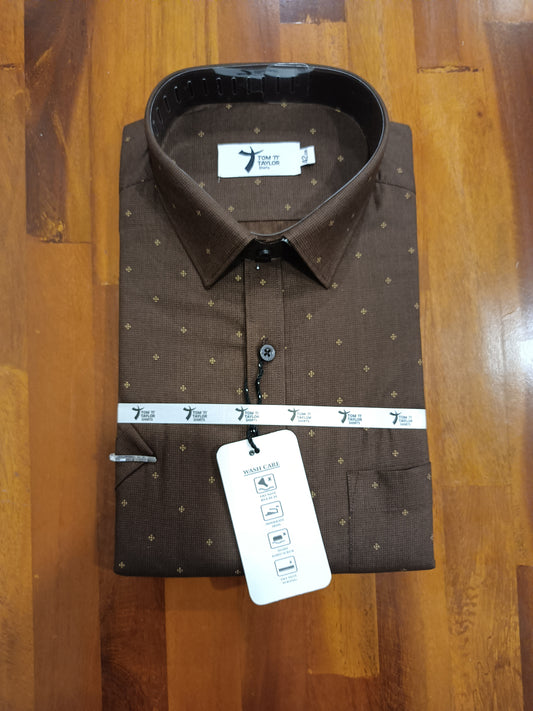 Pure Cotton Brown Printed Shirt (42 HS)