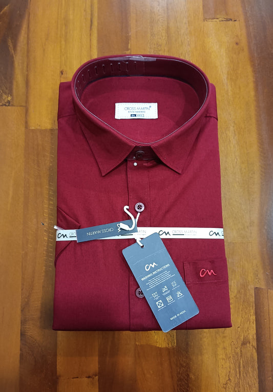 Pure Cotton Maroon Solid Shirt (44 HS)