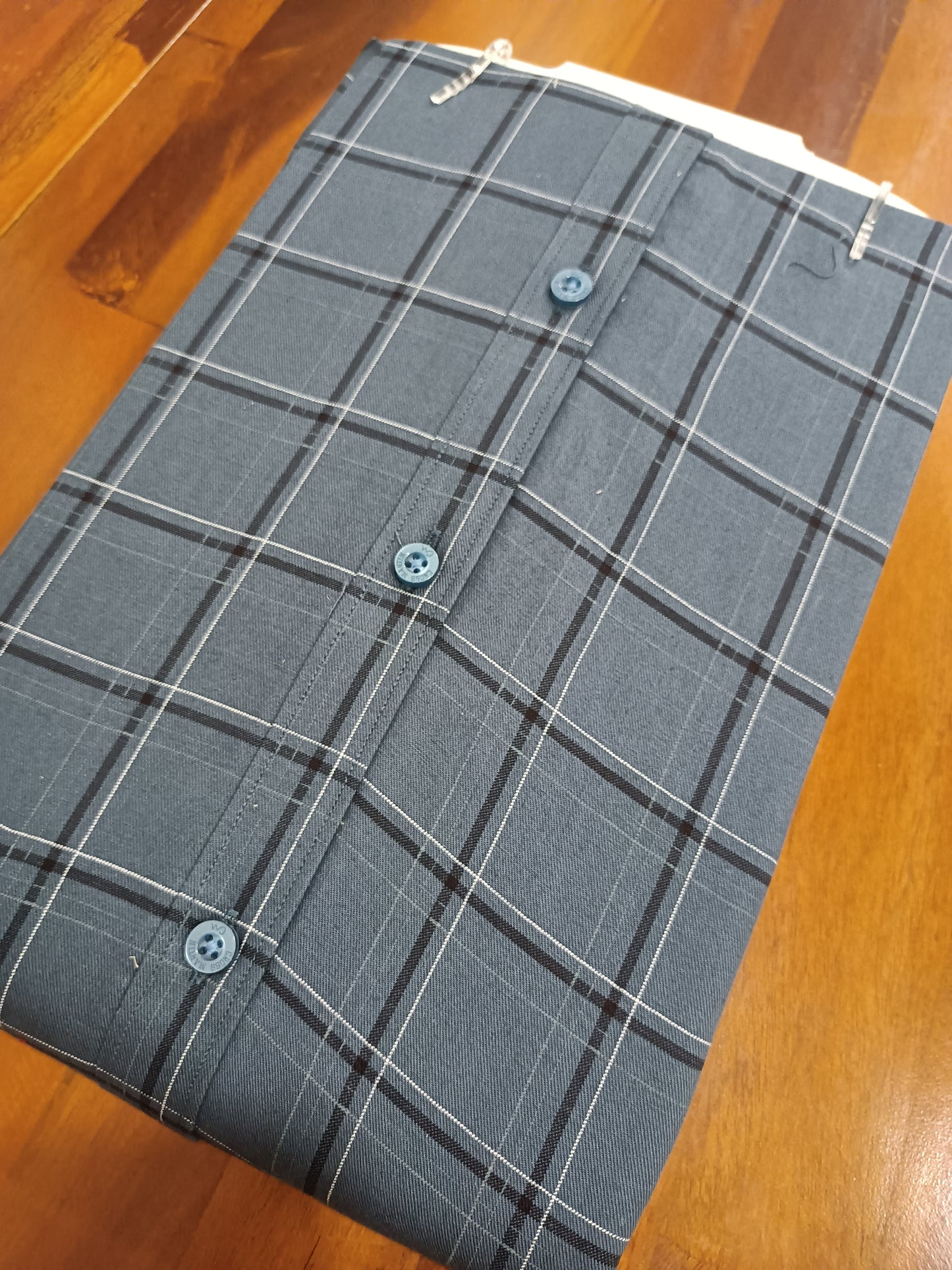 Pure Cotton Grey Checkered Shirt (44 HS)