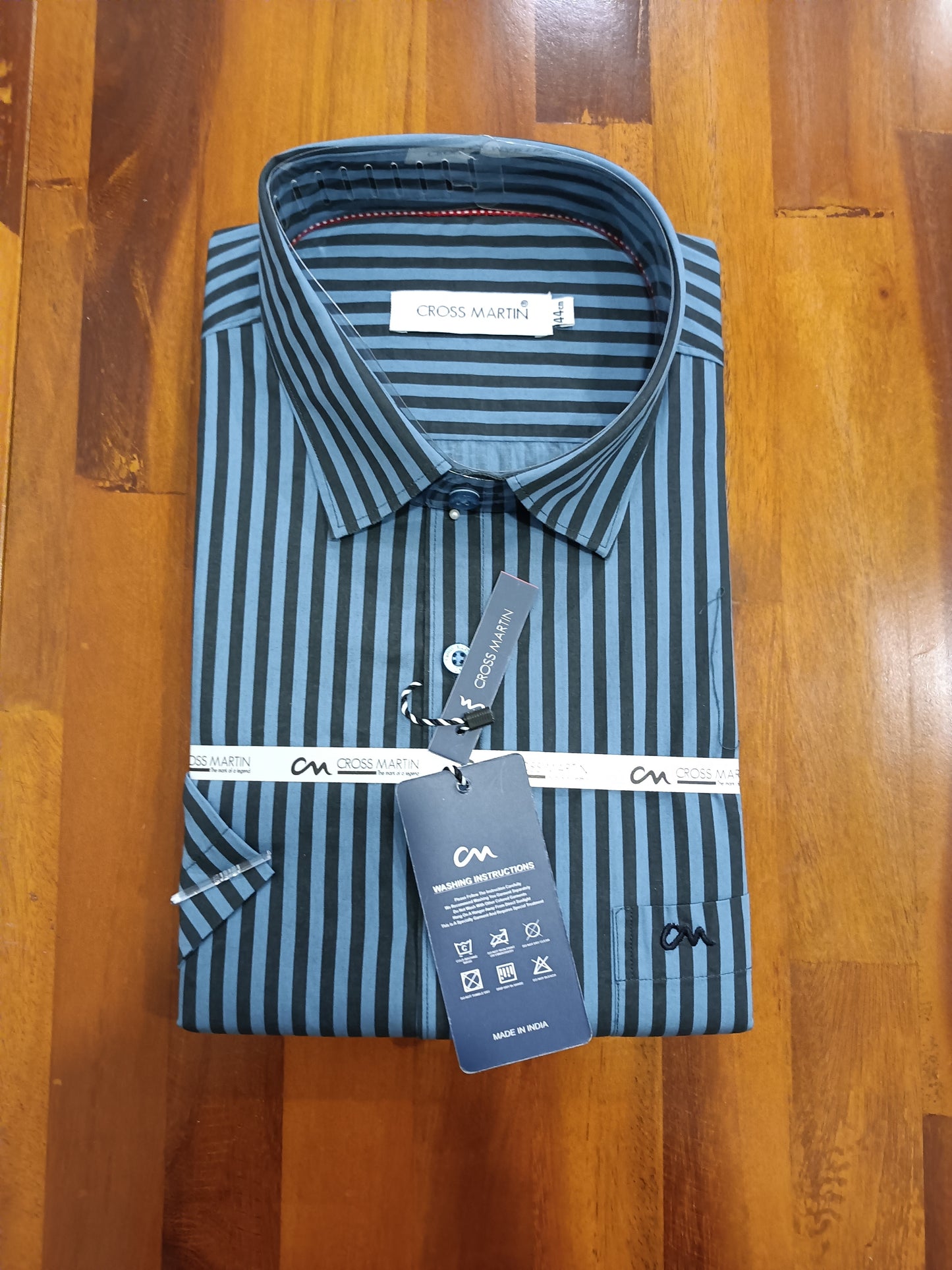 Pure Cotton Blue And Black Stripes Shirt (44 HS)