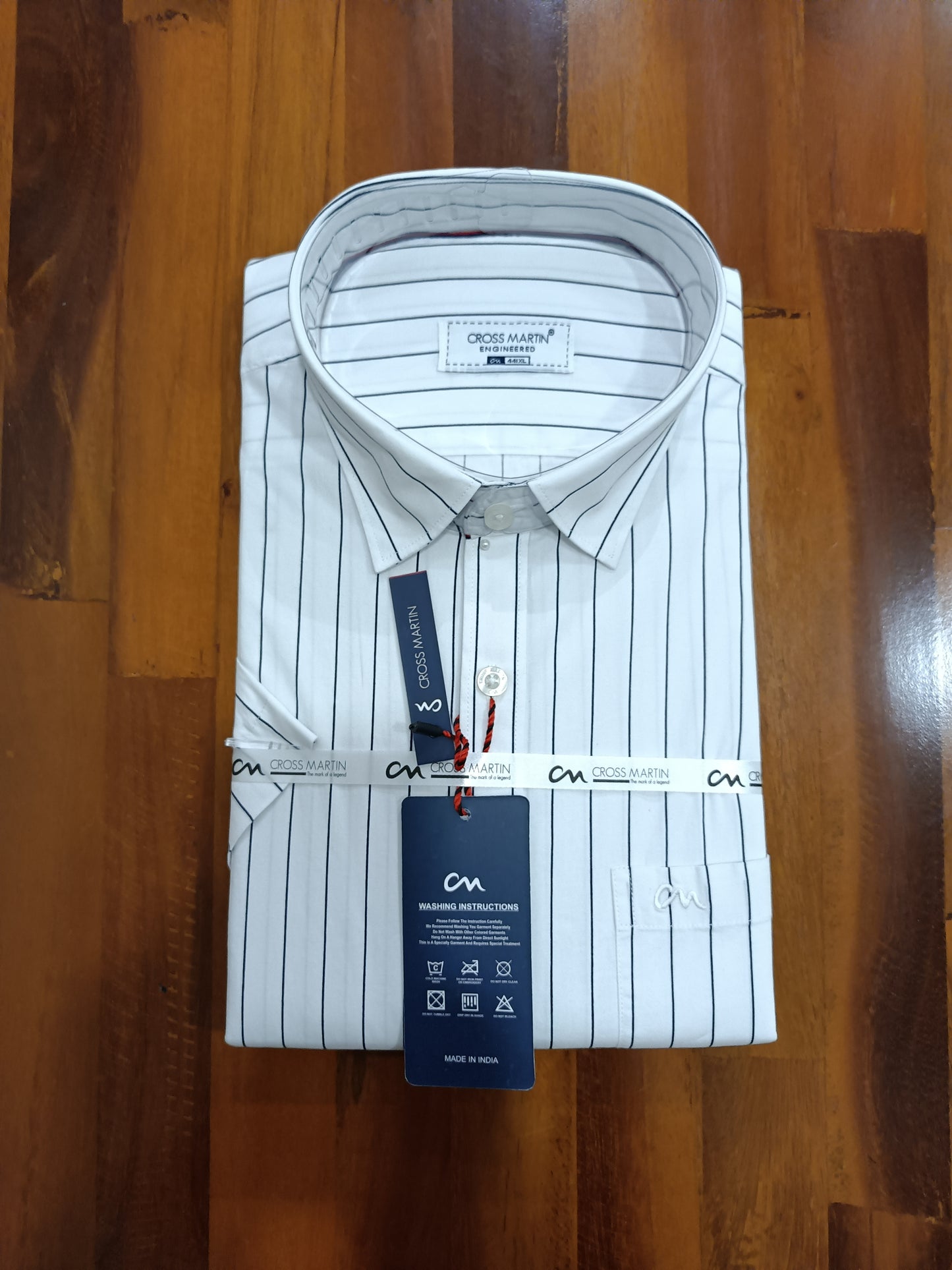 Pure Cotton White Stripes Shirt (44 HS)