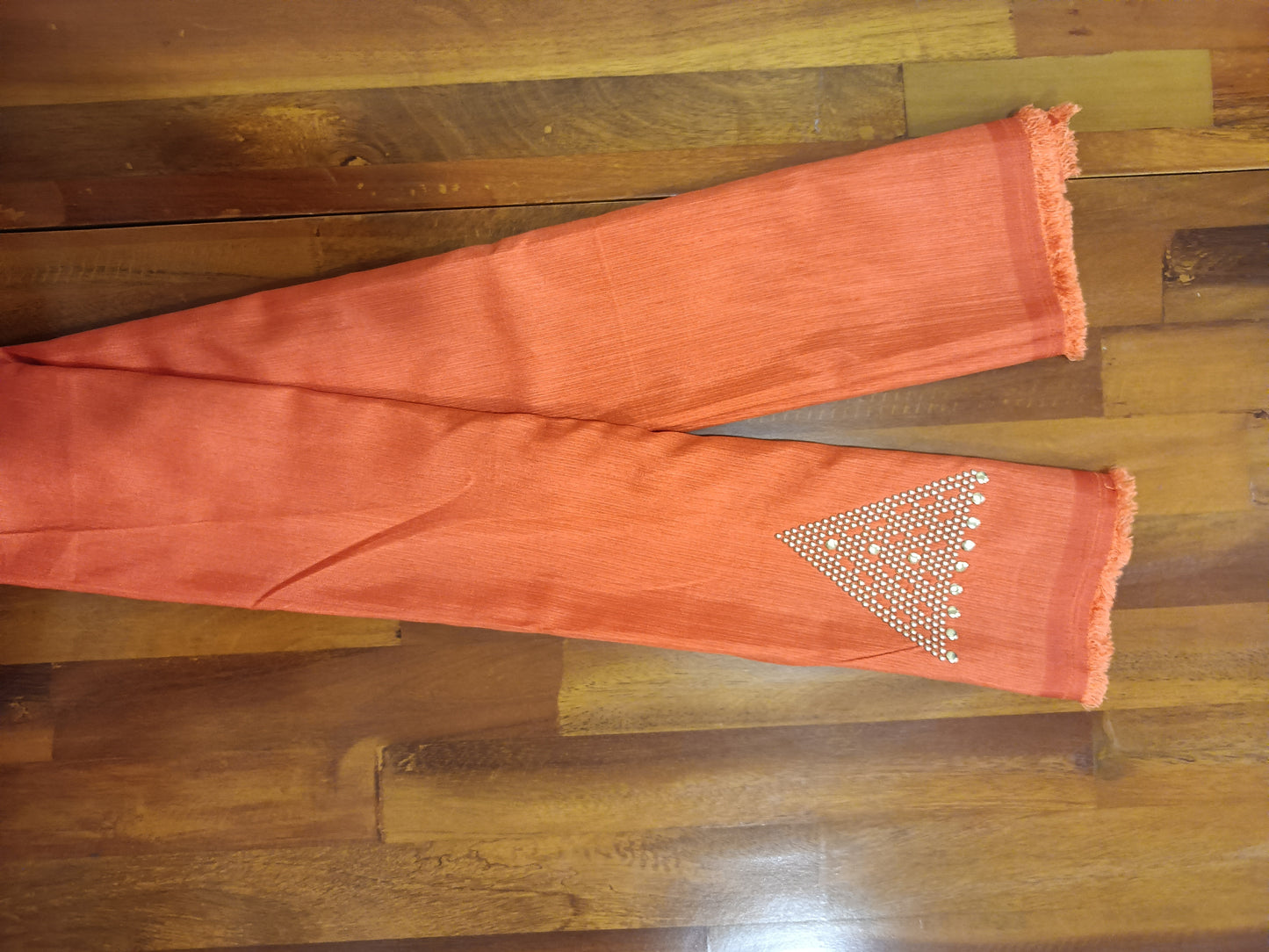 Orange Colour Unstitched Blouse Piece Material with Bead Work